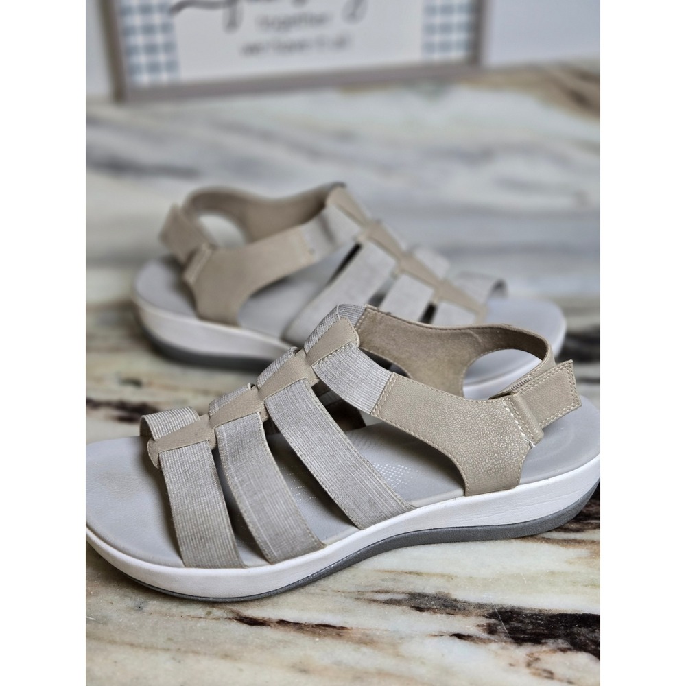 Clarks Cloudsteppers TaupeElastic Strappy Sandals Womens 11 W Wide - Picture 12 of 12